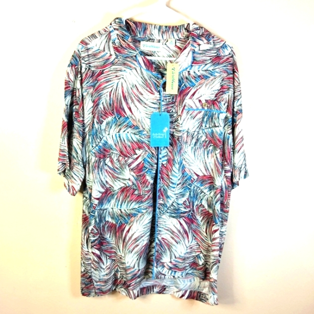 Caribbean Roundtree & Yorke men's shirt NWT 100% rayon tropical print Size M NWT